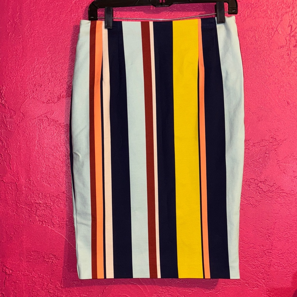 Boden multi color striped, artsy, nautical cotton blend pencil skirt. Sz 10.